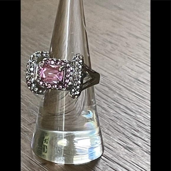 PINK & WHITE Sapphire STERLING SILVER RING 7 - Picture 4 of 10